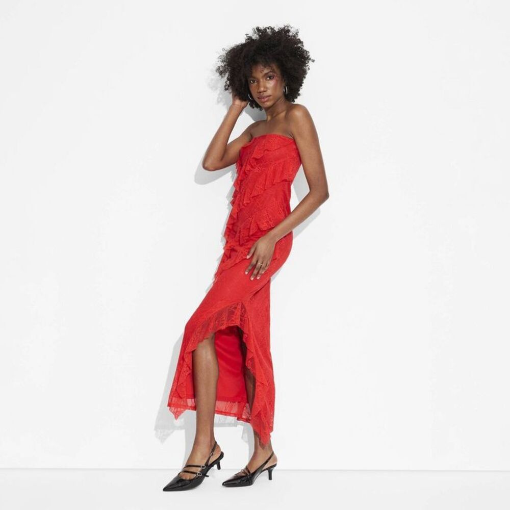Wild Fable Strapless Red Ruffle Dress - Picture 2 of 3